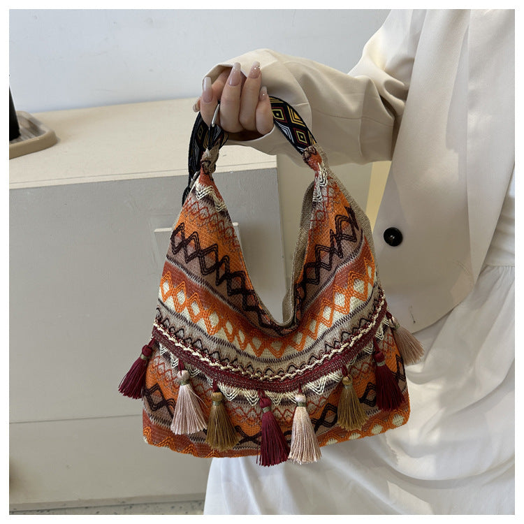 Simple Shoulder Retro Ethnic Style Large Capacity Crossbody Tote Bag