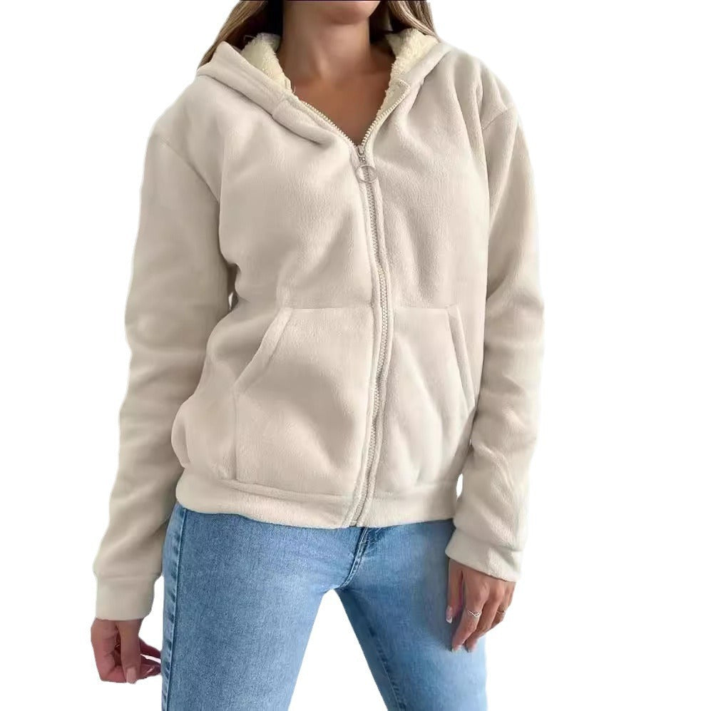 Zipper Kangaroo Pocket Warm Hooded Cardigan Sweater