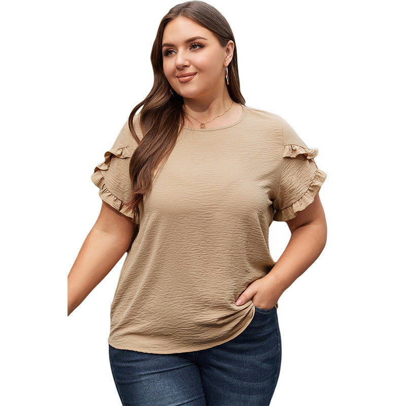 Loose Fitting Women's Ruffled Short Sleeved T-shirt