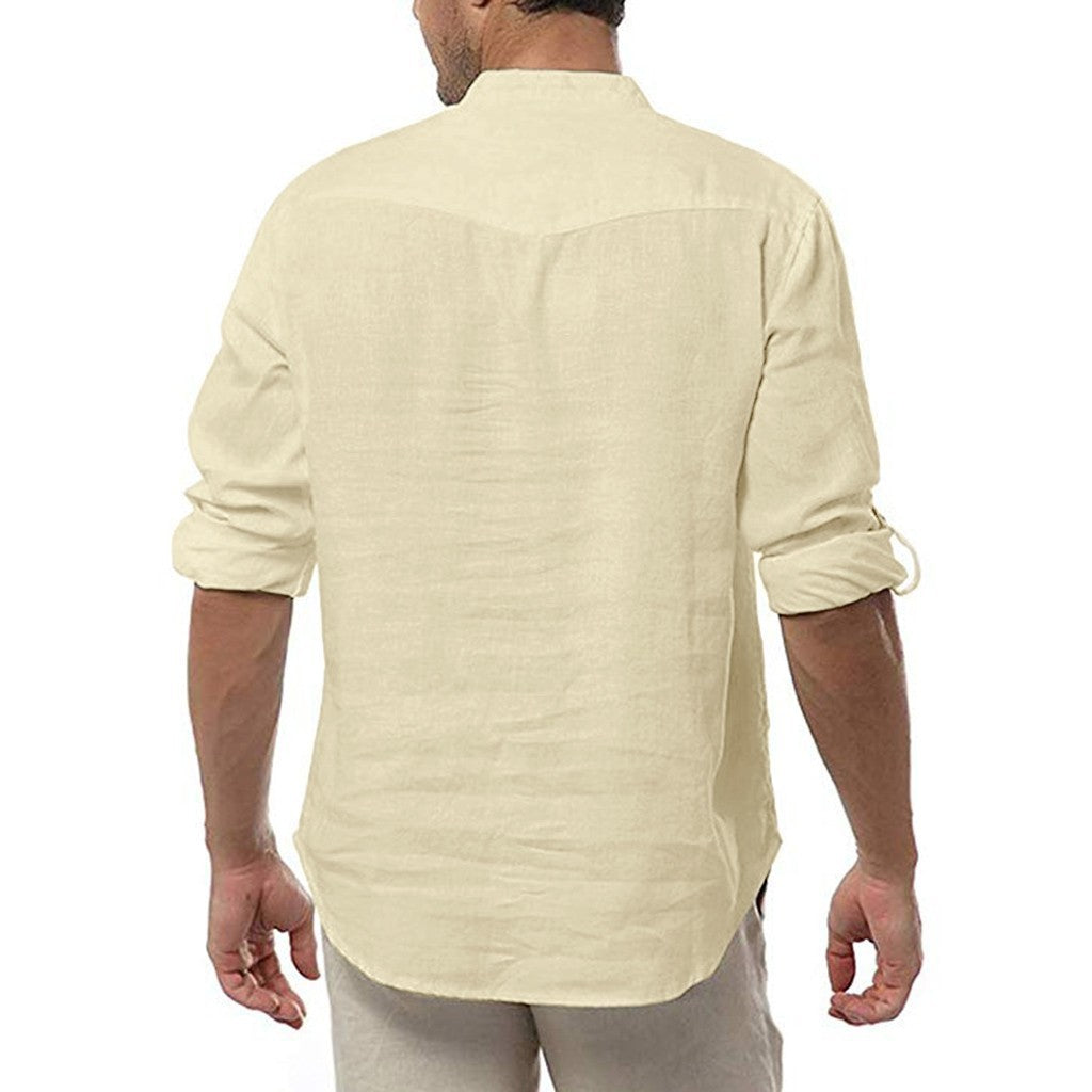 Men's Fashion Long Sleeve V Neck Casual Shirt