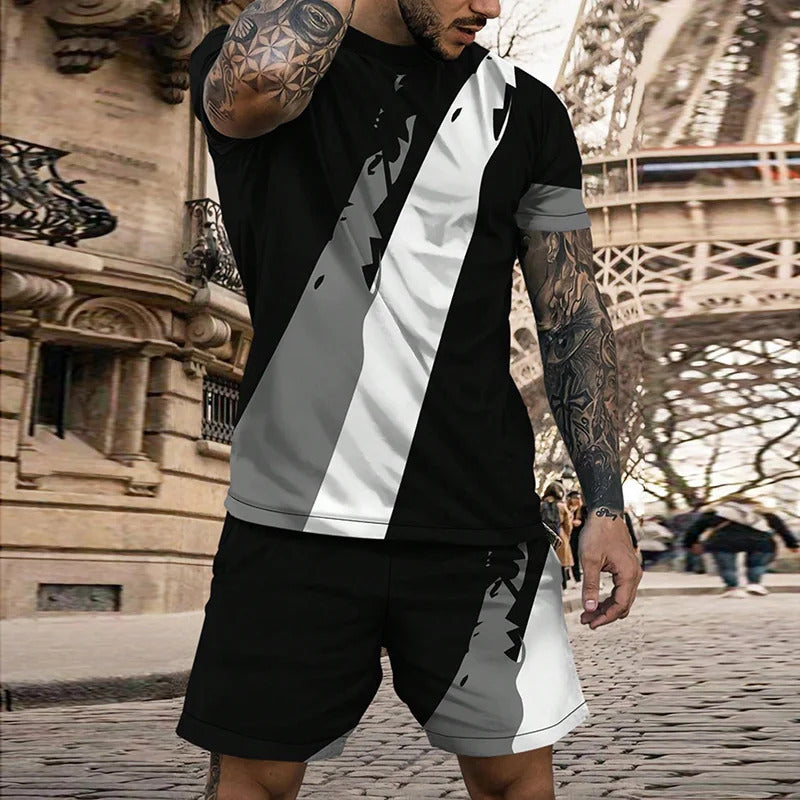 Short Sleeve Round Neck Pu Shuai Casual Multicolor Sportswear Men Suit