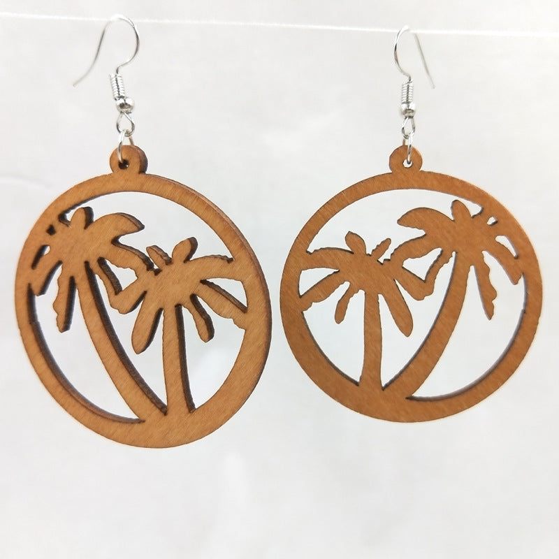 Exaggerated African Pattern Geometric Wooden Earrings Brown