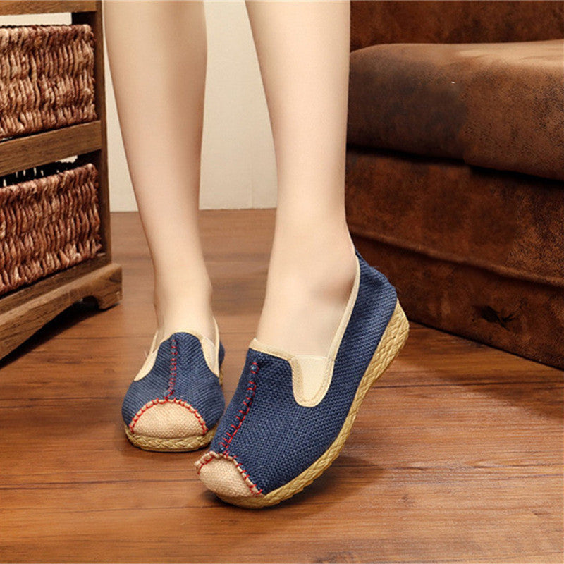 Ethnic Style Straw Sandals Cotton Linen Linen Rattan Straw TPR-sole Shoe