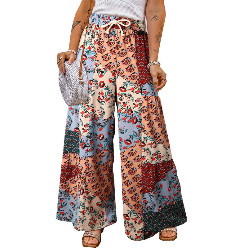 Floral Casual Pants Trousers Color Matching
