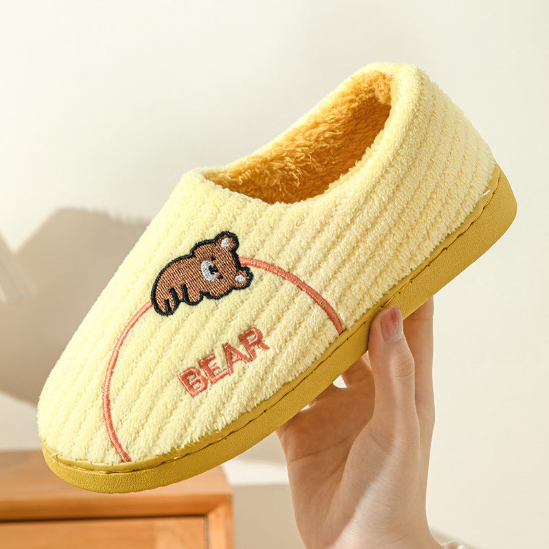 Women's Bear Fuzzy Slippers Casual Non Slip Household Walking Shoes For Home Winter