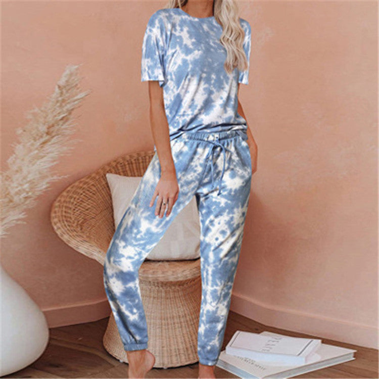 Gradient color printing tie-dye pajamas