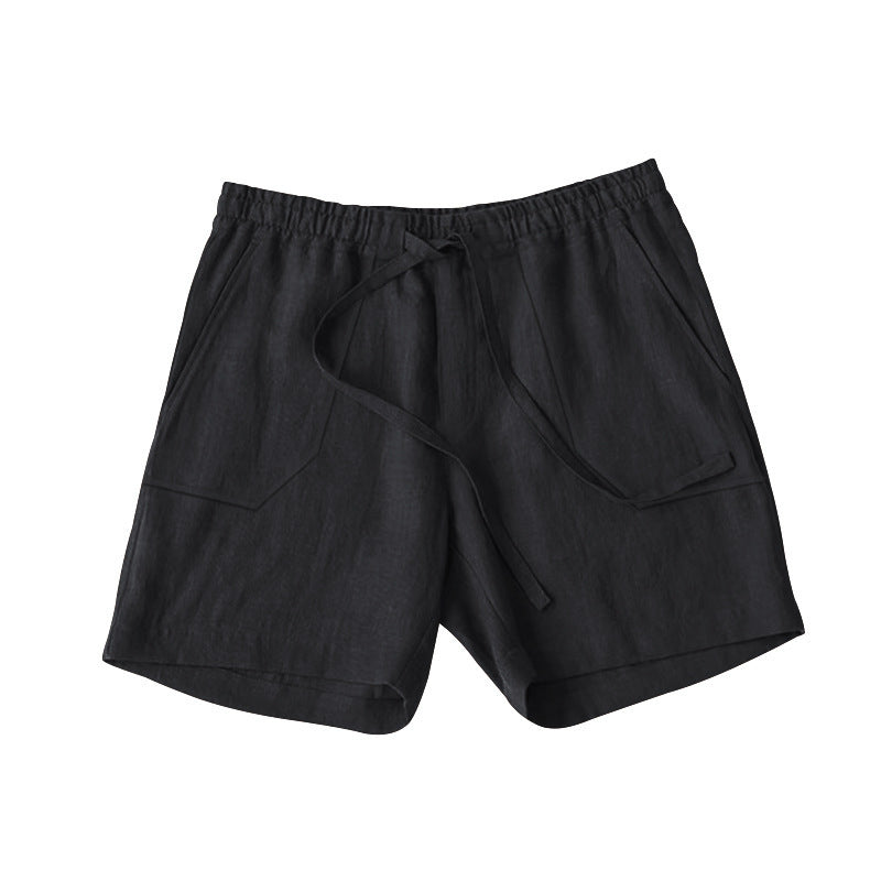 Men's Summer Cotton Linen Shorts Drawstring Elastic