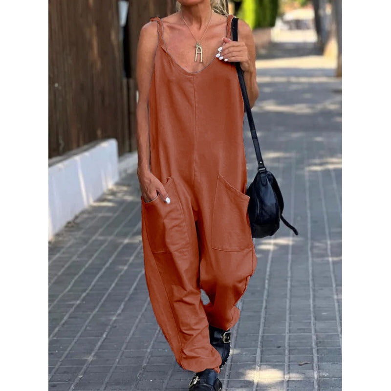 Women's Minimalist Solid Color Casual Jumpsuit