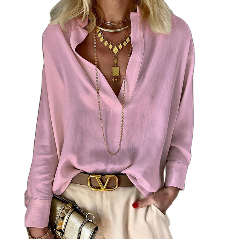 Solid Color Stand Collar Long Sleeve Bohemian Cotton And Linen Shirt