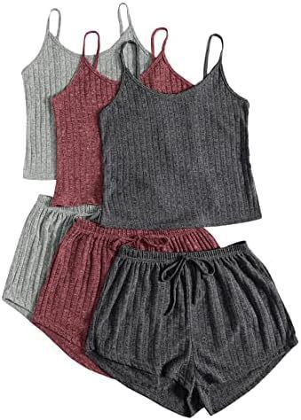 Women's Rib Knit Casual Two-piece Set Crop-top Spaghetti-strap High Suit