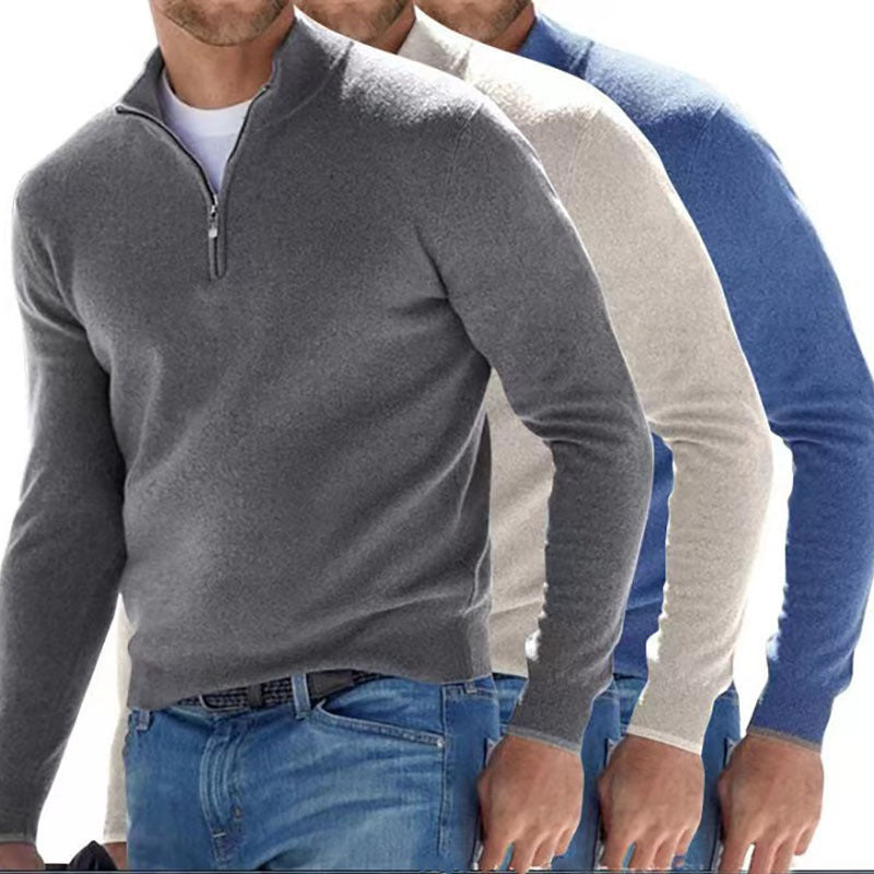 Men's Fashion Casual Long Sleeve V-neck Cashmere Zipper Top