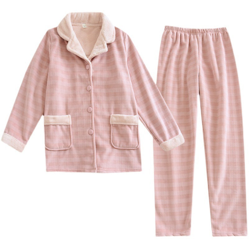 Flannel Pajamas Pure Color Plus Velvet Warmth