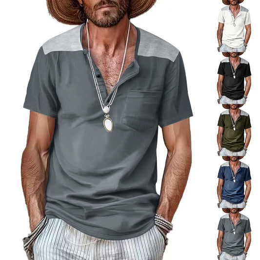 Summer Short Sleeve Men's Color Matching Thin