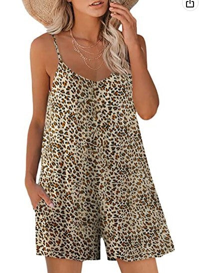 Women's Printed Fashion Casual Loose Spagetti Strap Short Jumpsuit