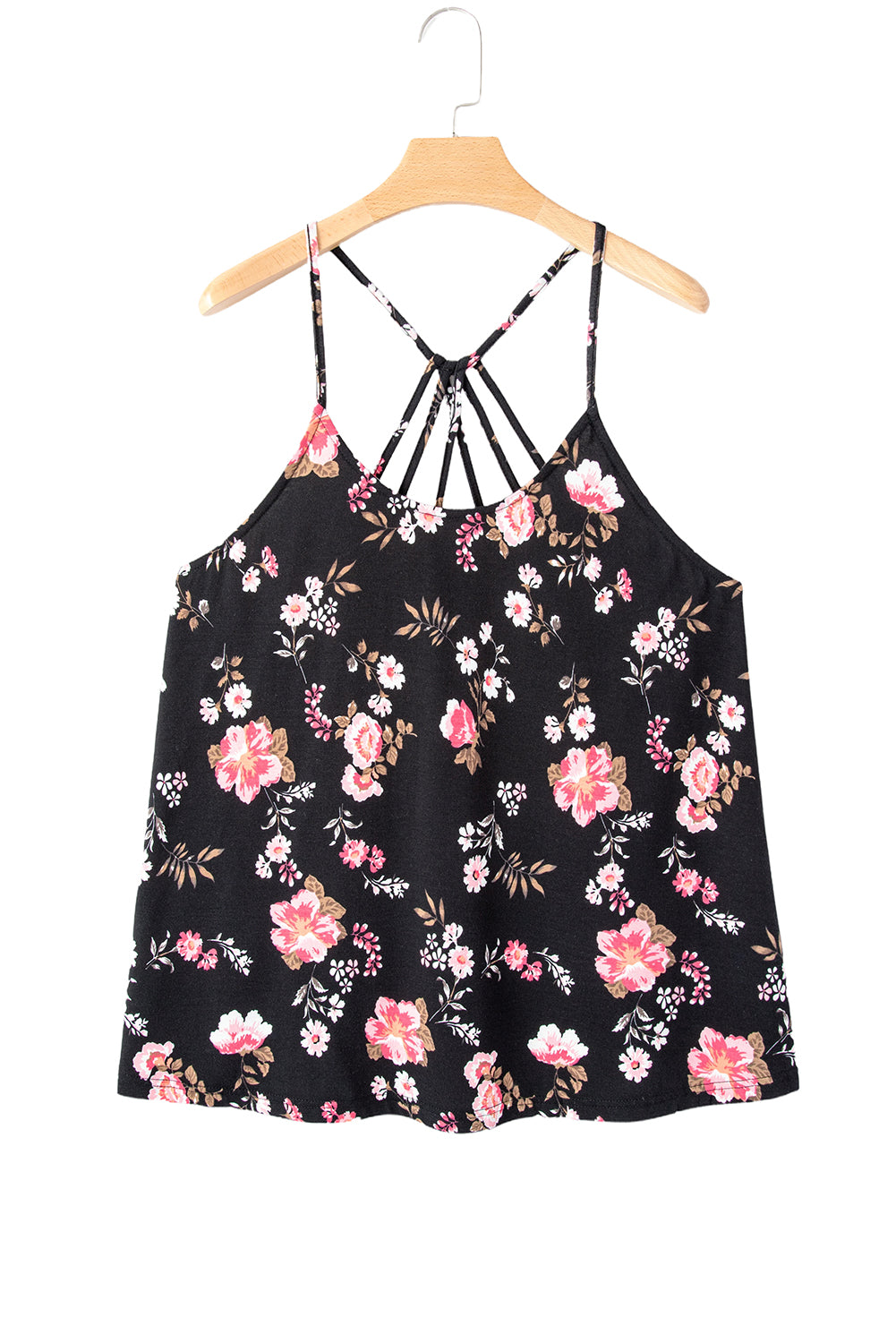 Black Plus Size Floral Strappy Racerback Top