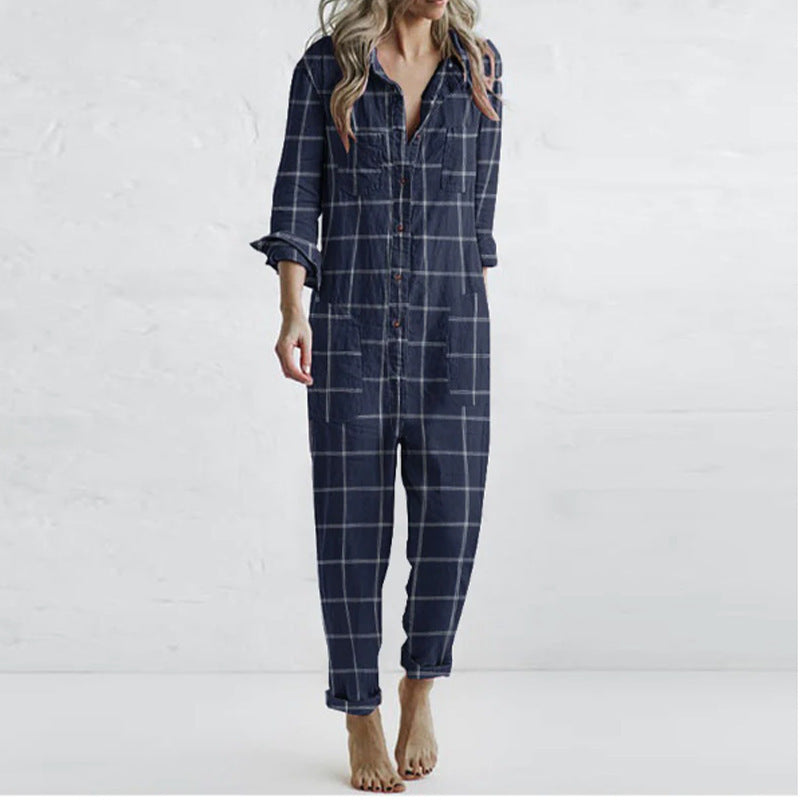 Plaid Printed Casual Lazy Home Jumpsuit