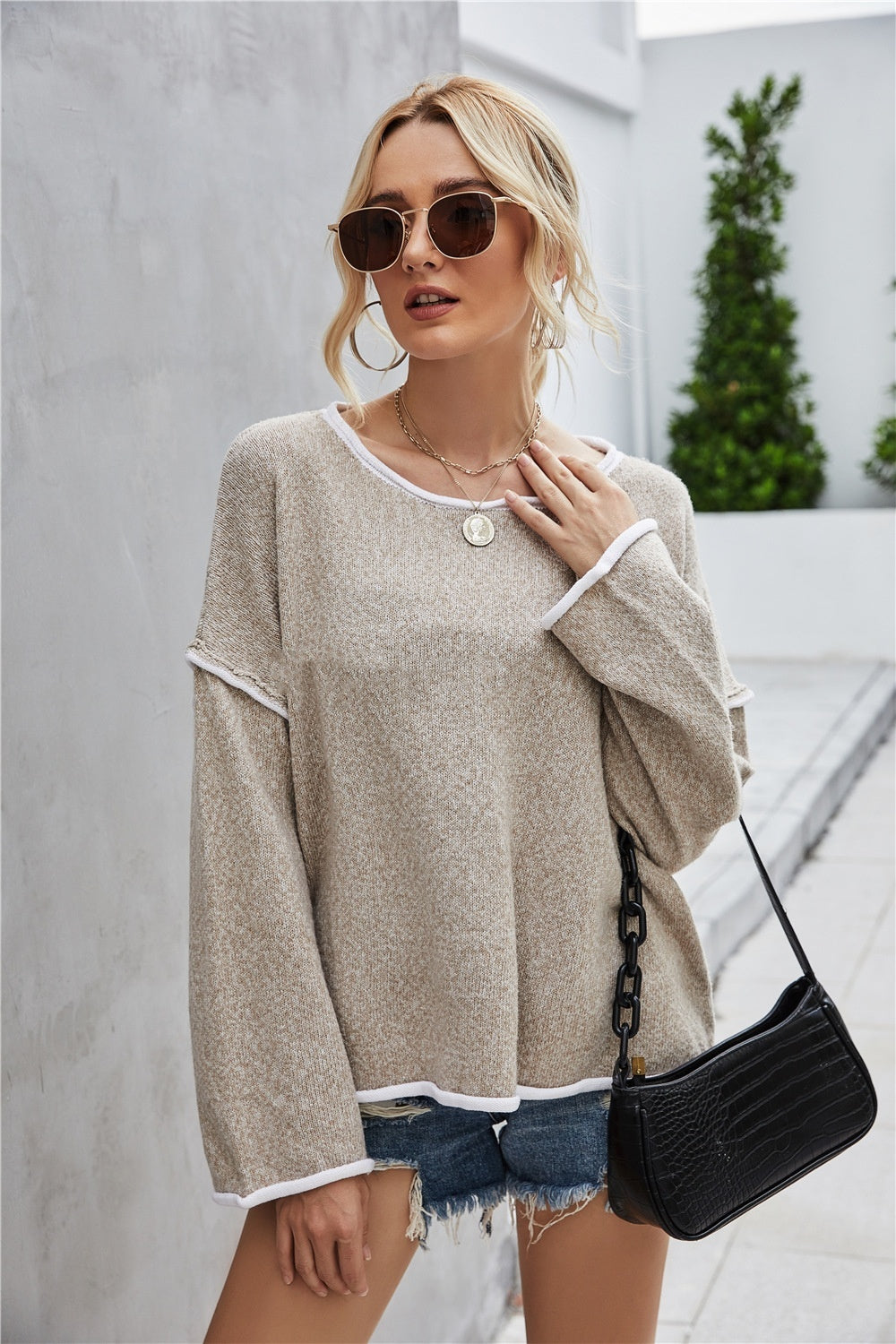 Women's Plus Size Back Tassel Sweater Round Neck Sweater