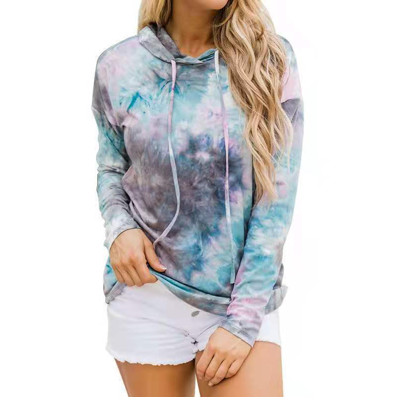 New Women's Printed Tie-dye Long-sleeved Hooded Sweater Women