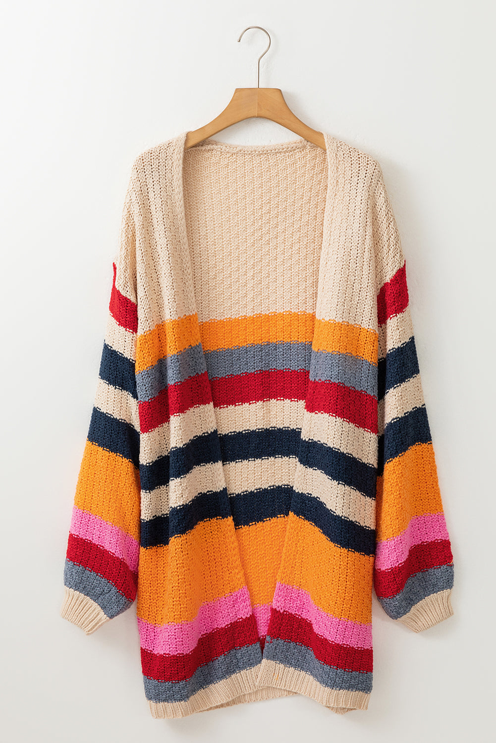 Stripes Knitted Balloon Sleeve Open Cardigan