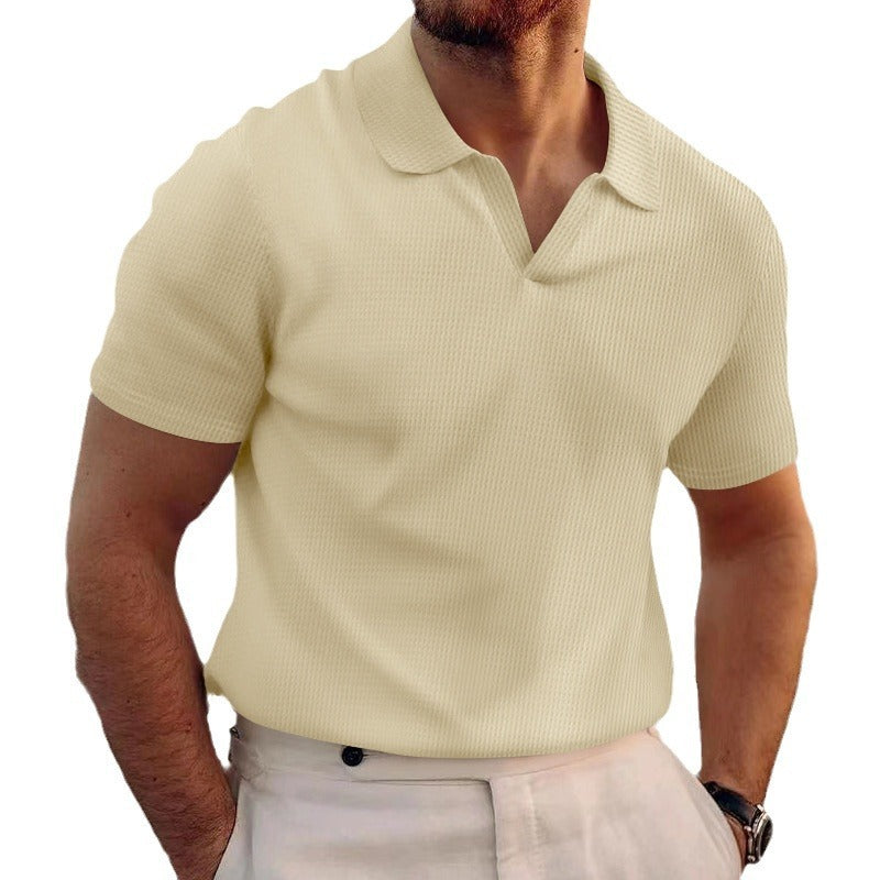 Polo Shirt Lapel V-neck Waffle Short Sleeve Men's T-shirt