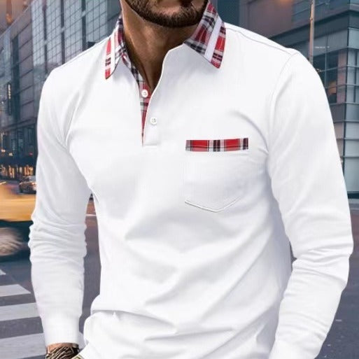 Autumn Button Pocket Men's Long Sleeve Polo Shirt