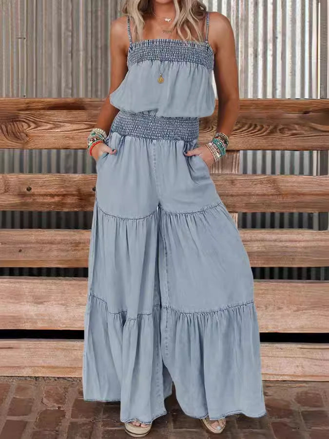 Lady Temperament Elegant Hem Splicing Sling Cake Denim Long Skirts