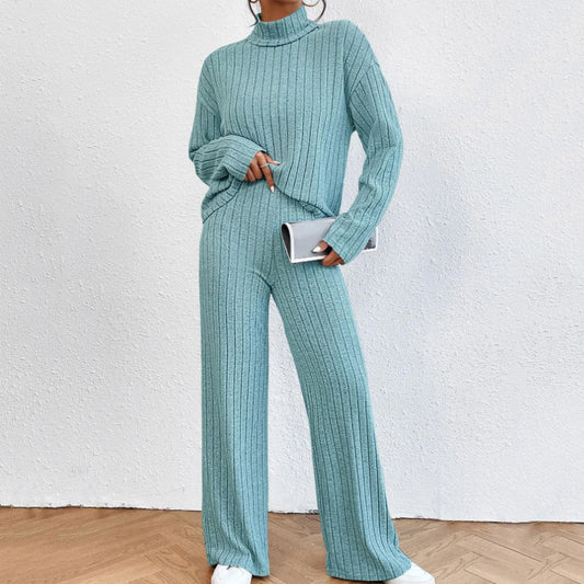 Autumn And Winter Leisure Turtleneck Knitting Long-sleeve Suit Women's Sweater Loose Trousers Two-piece Set