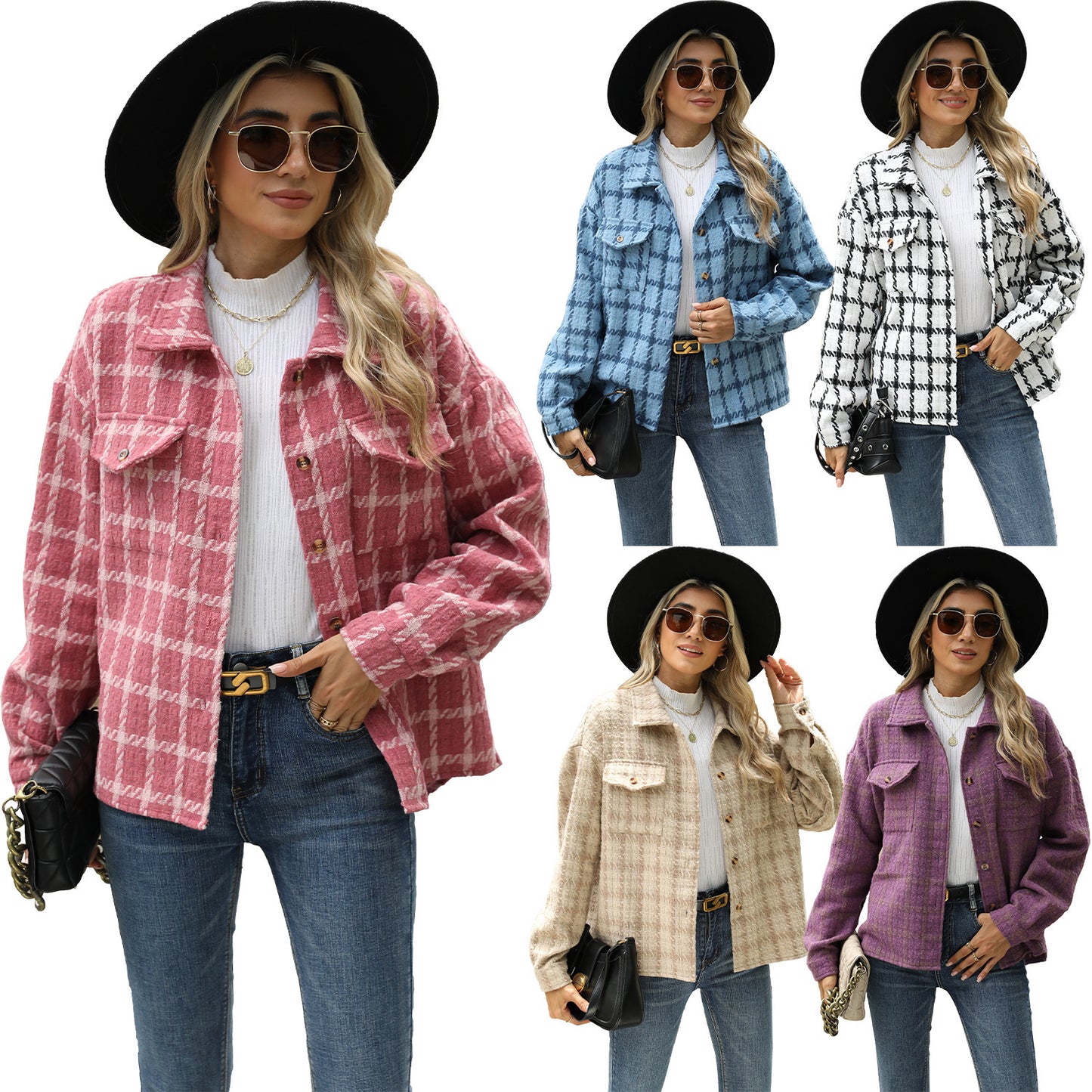 Women's Lapel Plaid Long Sleeve Baggy Coat