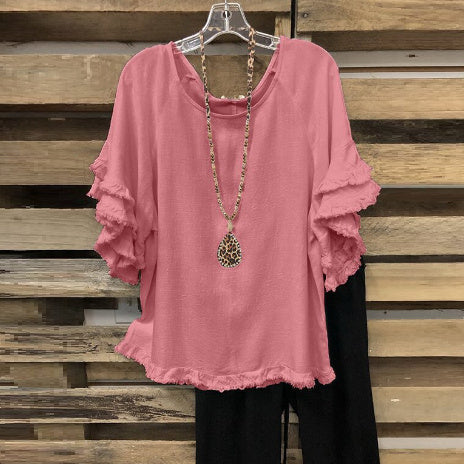 Solid Colour Fashion Loose Ruffle Sleeve Top