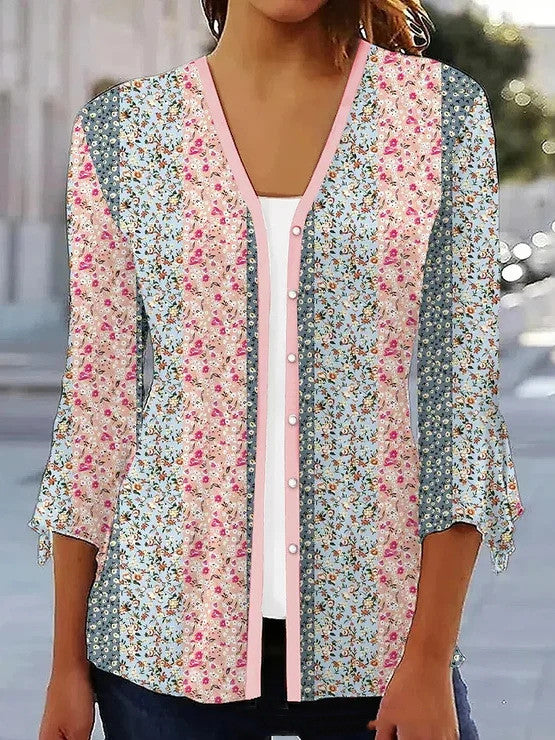 Printed Quarter Sleeved Cardigan Knit