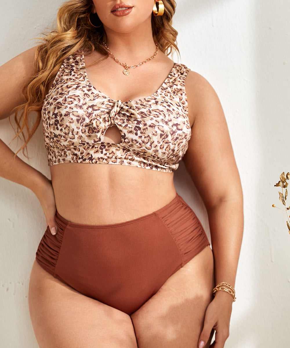 Tangini Fat Woman Swimsuit Leopard Print Conservative