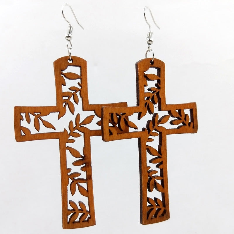 Exaggerated African Pattern Geometric Wooden Earrings Brown