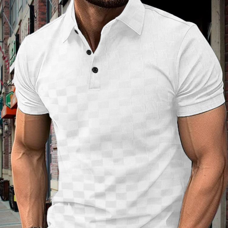 Men's Ice Silk Plaid Jacquard Lapel Daily Casual Polo Shirt Short Sleeve