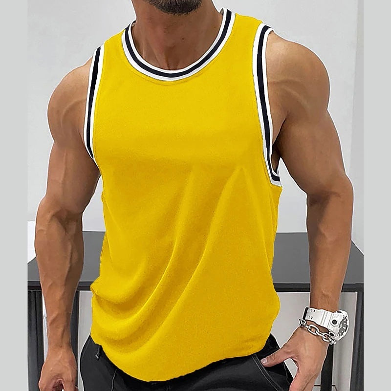 Men's Solid Color Ribbed Round Neck Vest