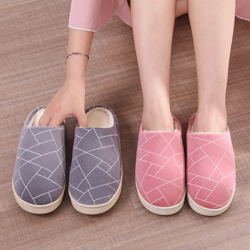 Winter House Shoes Geometry Pattern Print Slippers With Warm Plush