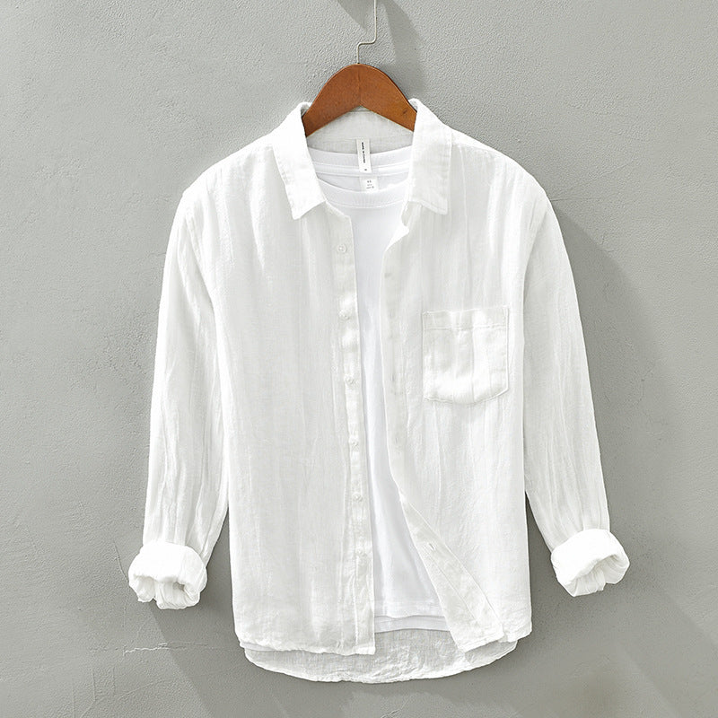 Linen Long Sleeved Shirt For Men Loose Fitting