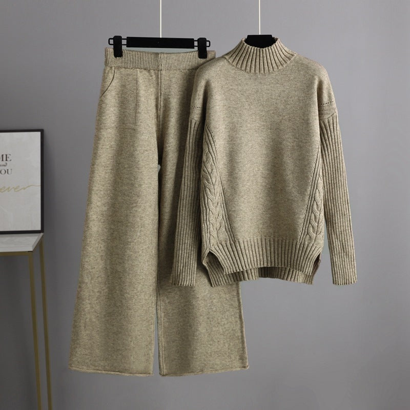 New Fashionable Stylish Sweater Suit Drape Knit Wide Leg Pants Two-piece Set For Women
