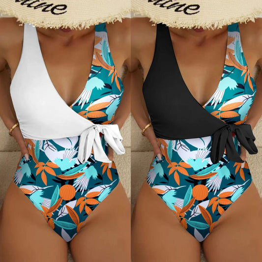 Women's High Waist Polyester Printed One-piece Bikini