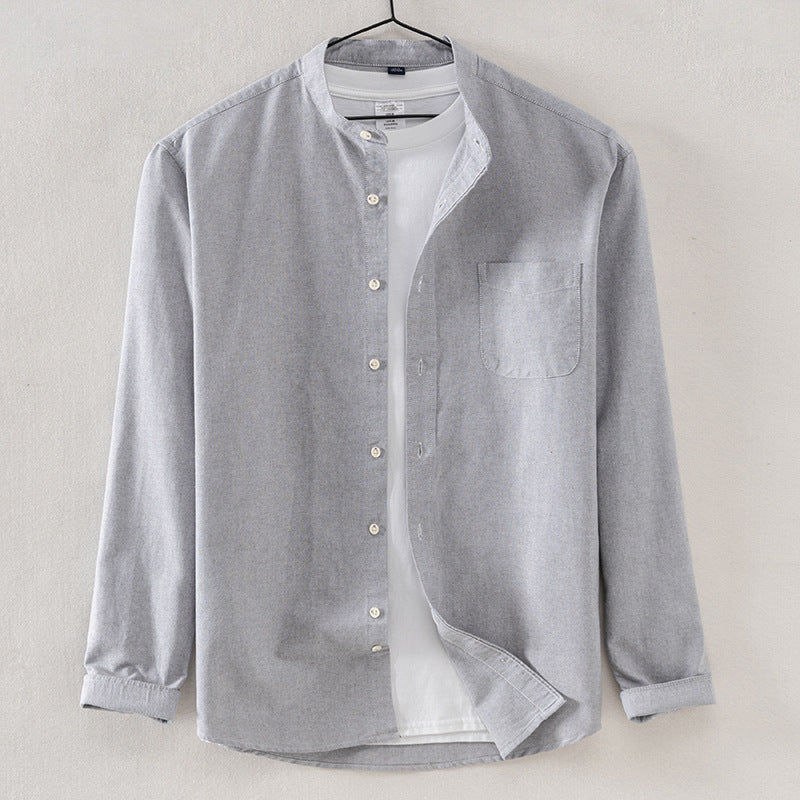 Men's Cotton Oxford Anti-wrinkle Casual Stand Collar Long-sleeved Shirt