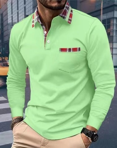 Autumn Button Pocket Men's Long Sleeve Polo Shirt