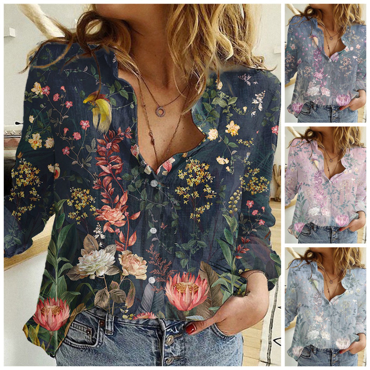 Digital Printing Fashion Long Sleeve Lapel Casual Shirt