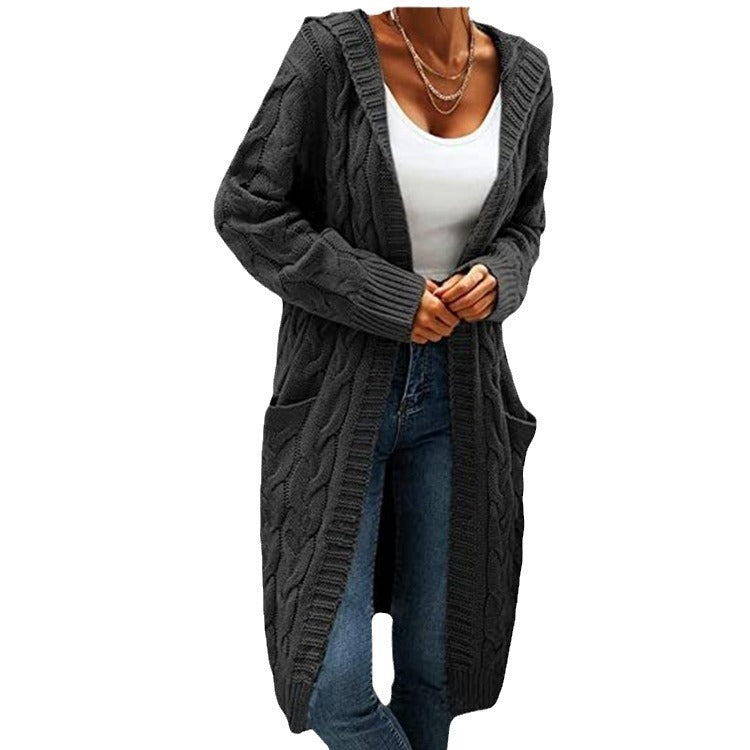 Women's Twisted Design Pocket Long Sleeve Sweater Solid Color Casual Coat