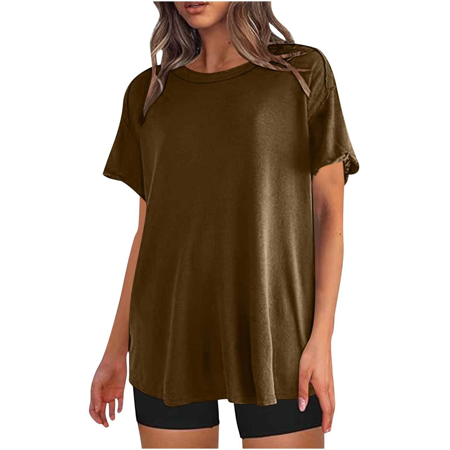 Solid Color Short Sleeve Round Neck Pullover Top