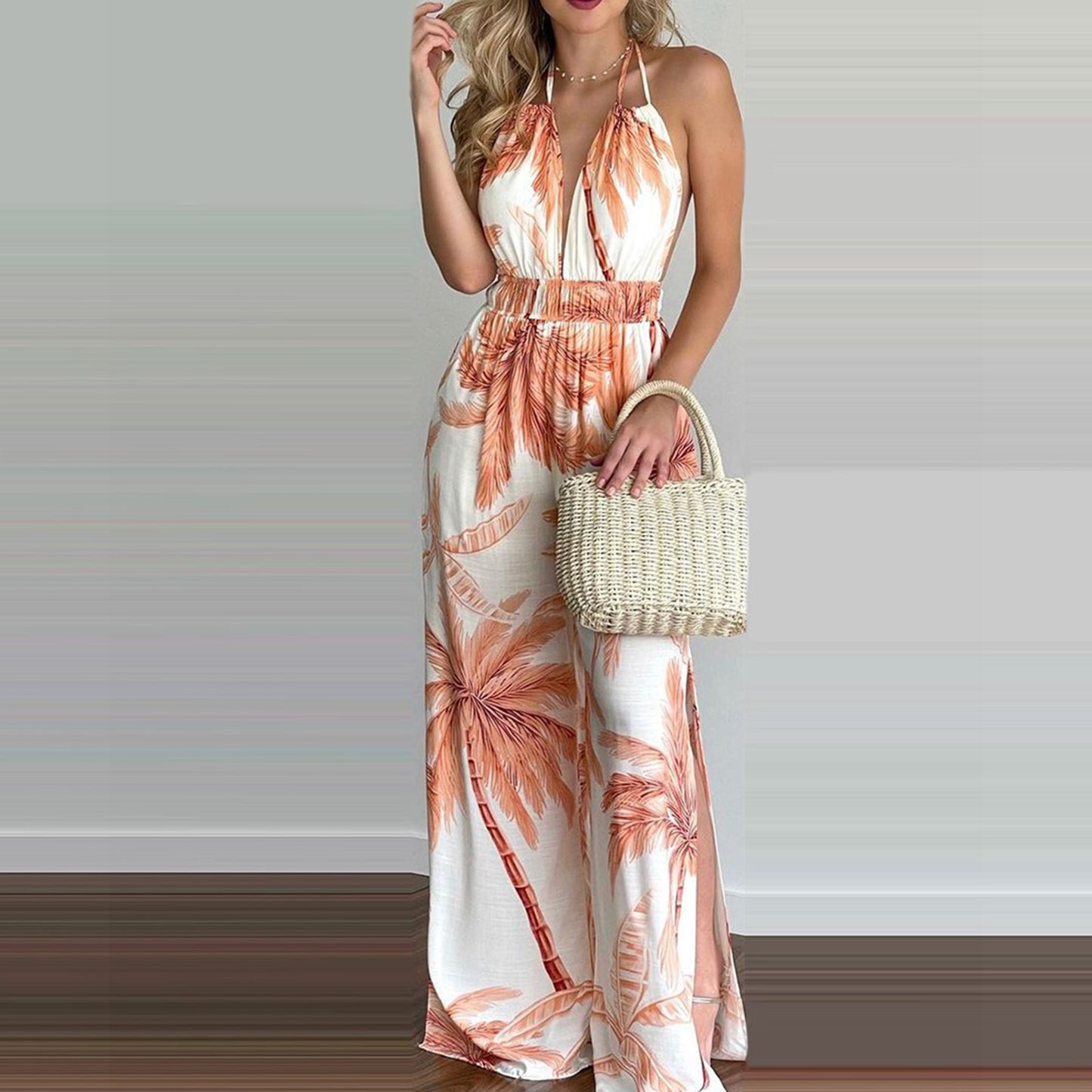 Printed Suspender Dress  Loose Jumpsuit