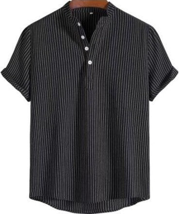 Men's Stand Collar Striped Short Sleeve Shirt