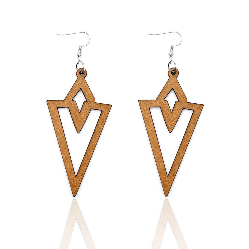 Exaggerated African Pattern Geometric Wooden Earrings Brown