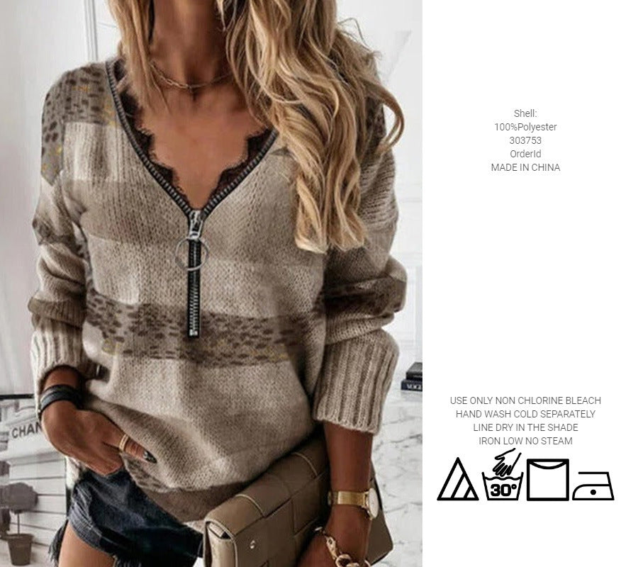 Autumn And Winter Stitching Striped Sweater Top