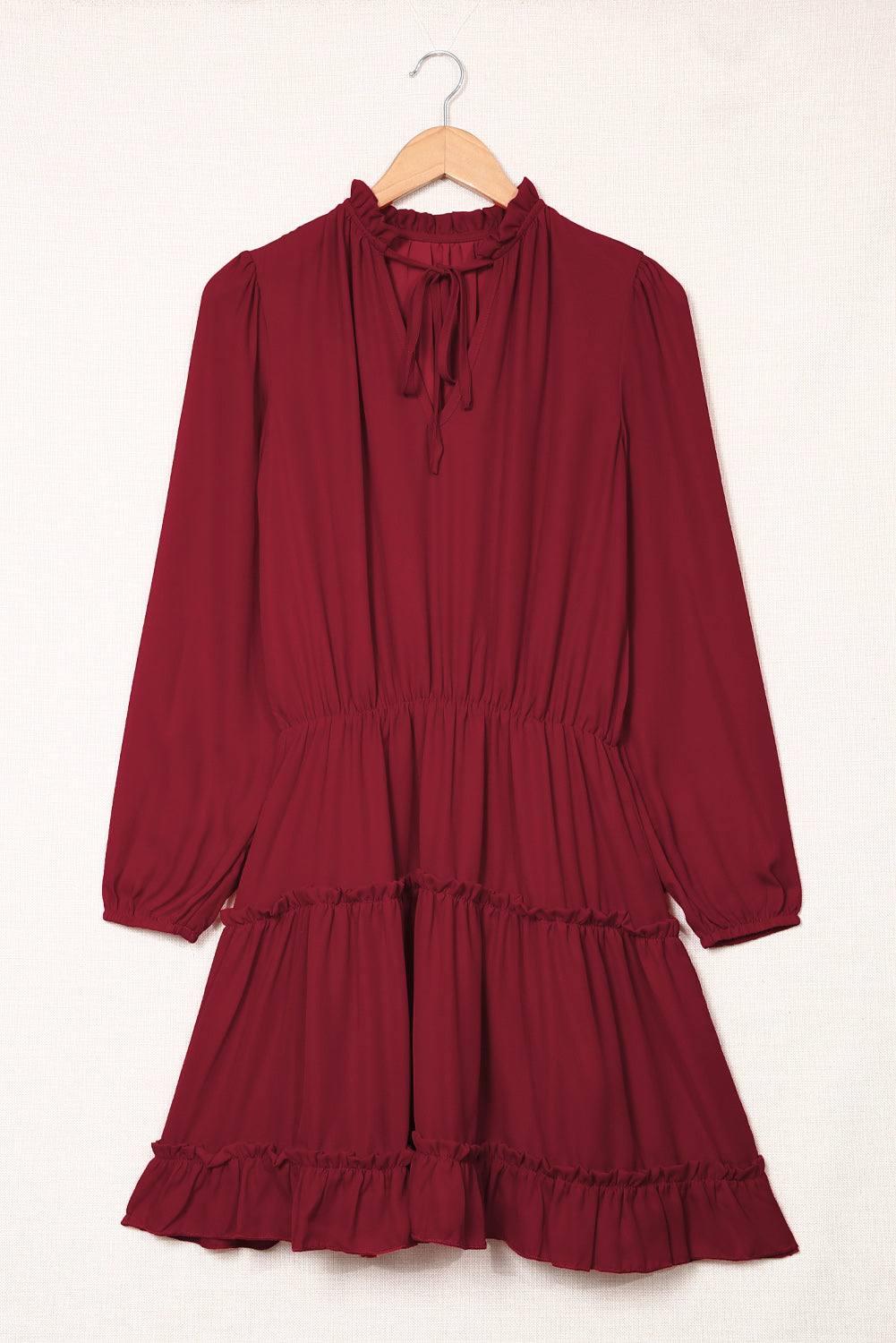 V Neck Long Sleeve Ruffle Tiered Mini Dress