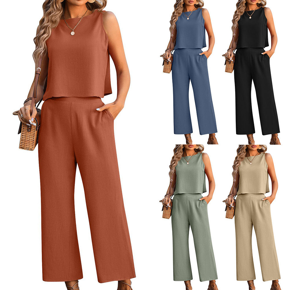 Sleeveless Vest Wide Leg Pants Casual Two-piece Suit