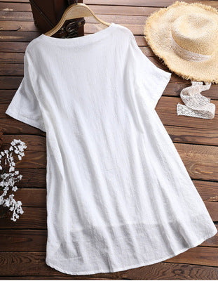 Women's Round Neck Irregular Hem Button Top